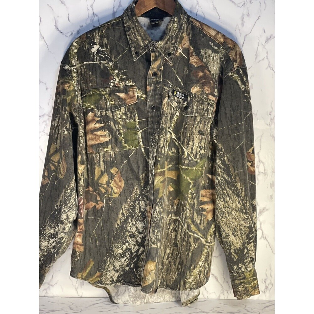 Vintage Scent Shield Men’s Button Down Mossy Oak Pattern Size Medium